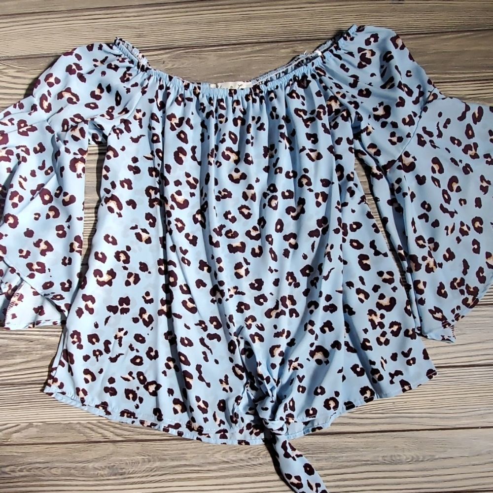 Light Blue Animal Print Blouse - Picture 3 of 7